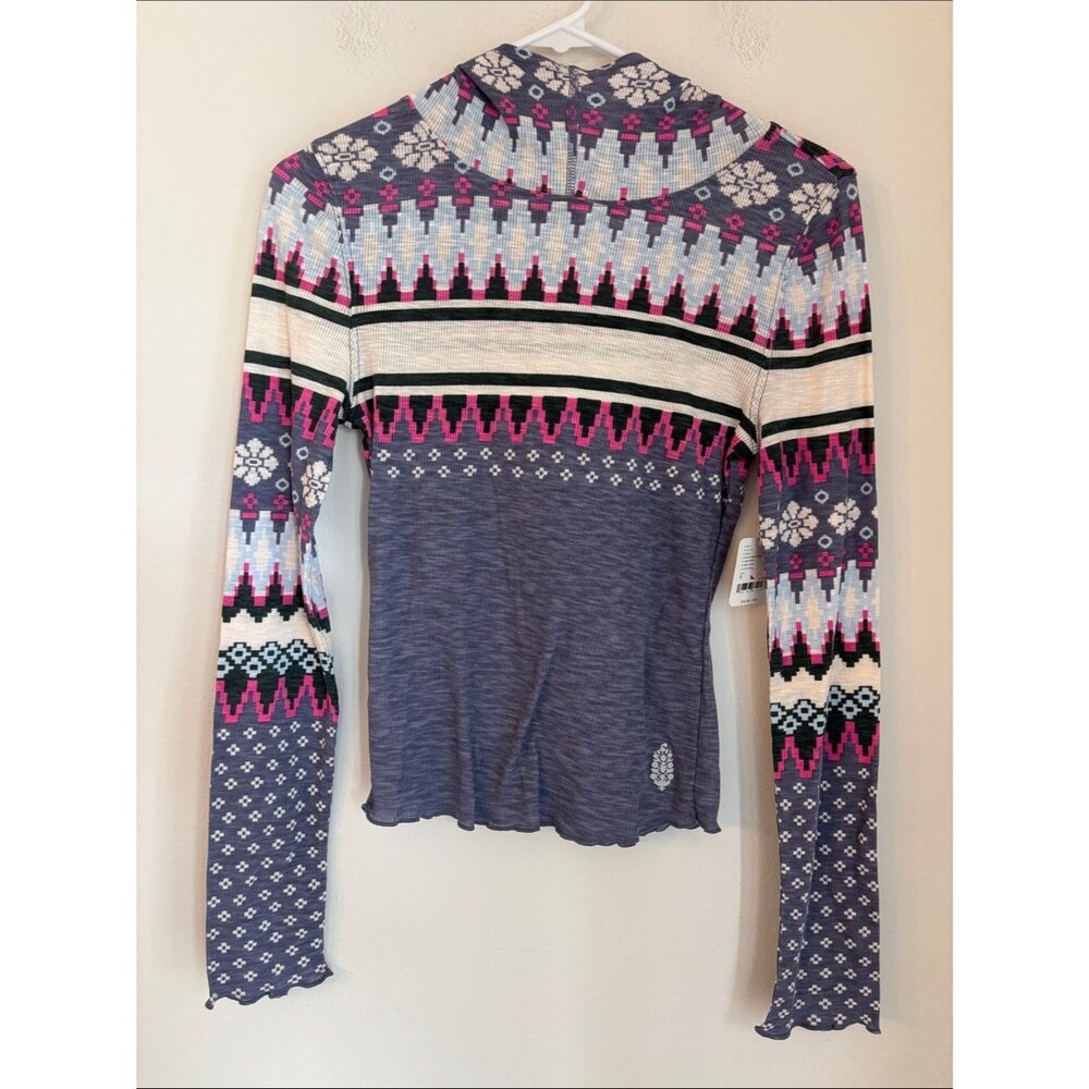 FP Movement Free People Breathe Easy Printed Layer plaid top Fairisle Graph SM